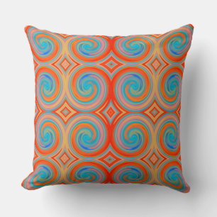 Orange Blue Abstract Swirl Pattern Throw Pillow