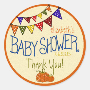 Orange Blue and Green Fall Bunting Baby Shower Classic Round Sticker