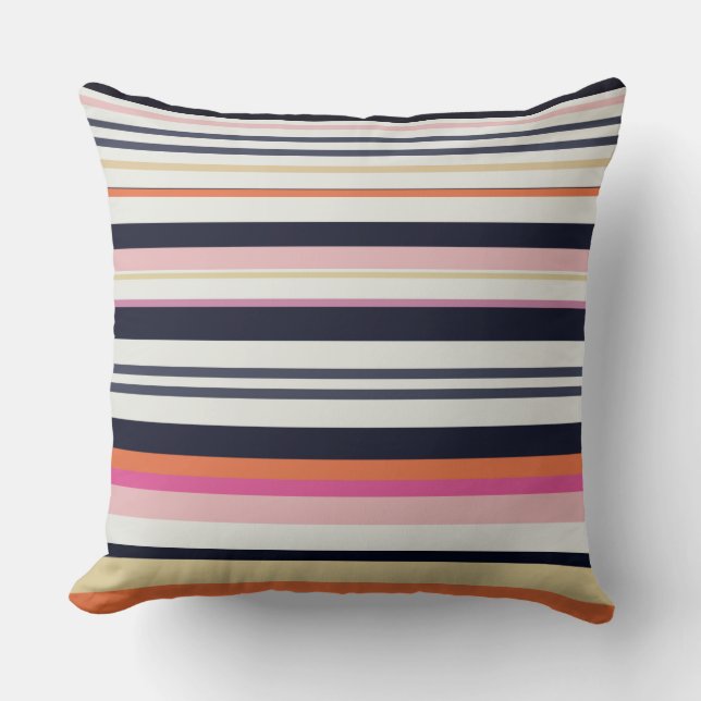Orange, Blue and Pink Stripes Throw Pillow (Front)