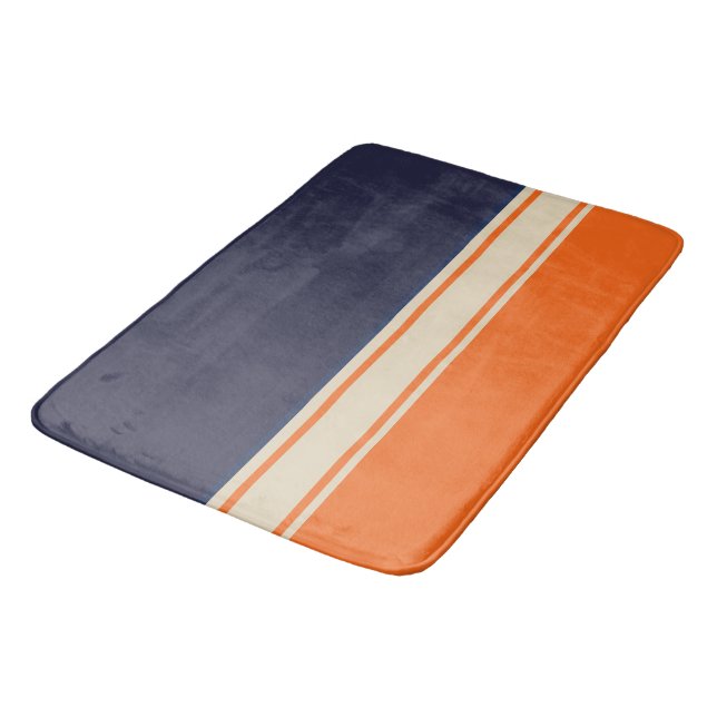 Orange Blue and Taupe Stripes Bath Mat (Angled)
