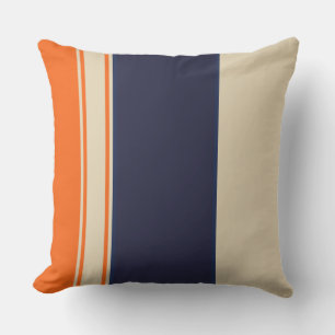 Orange Blue and Taupe Stripes Throw Pillow
