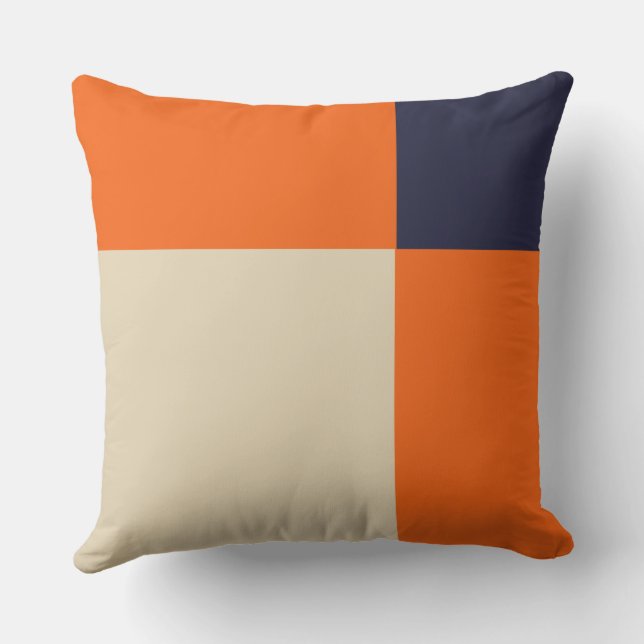 Orange Blue and Taupe Throw Pillow (Back)