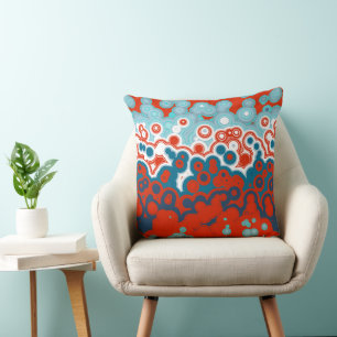 Orange, blue and Turquoise Geometric Throw Pillow