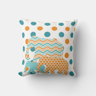 Orange, Blue, and White Elephant Pillow
