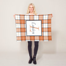 Orange, Blue and White Tartan Plaid