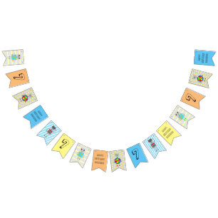Orange Blue and Yellow Robot Birthday Personalized Bunting Flags