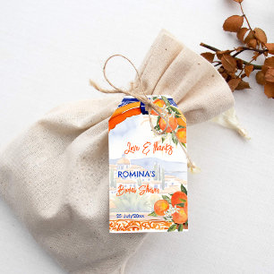 Orange blue azulejo talavera tiles bridal shower gift tags