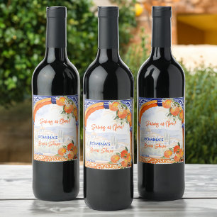 Orange blue azulejo talavera tiles bridal shower wine label