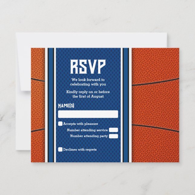 Orange Blue Basketball Bar Mitzvah RSVP Card (Front)