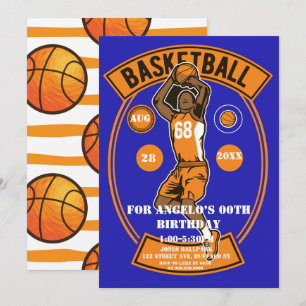 Orange Blue Basketball Invitations de fête d'anniv
