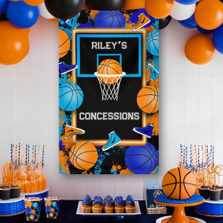 Orange & Blue Basketball Paint Splatter Birthday Banner