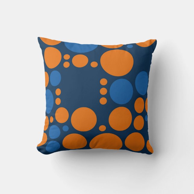 Orange Blue Big Polka Dots Throw Pillow (Front)