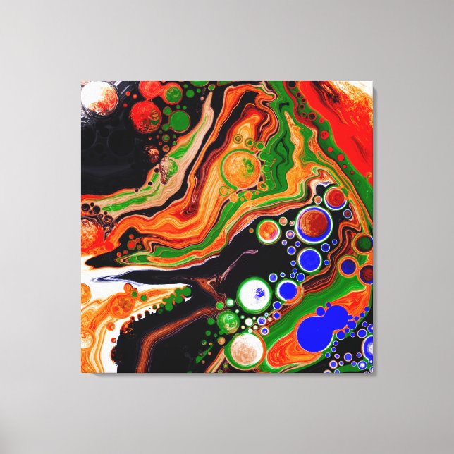 Orange, Blue, Black Digital Fluid Art     Canvas Print (Front)