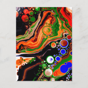 Orange, Blue, Black Digital Fluid Art   Postcard