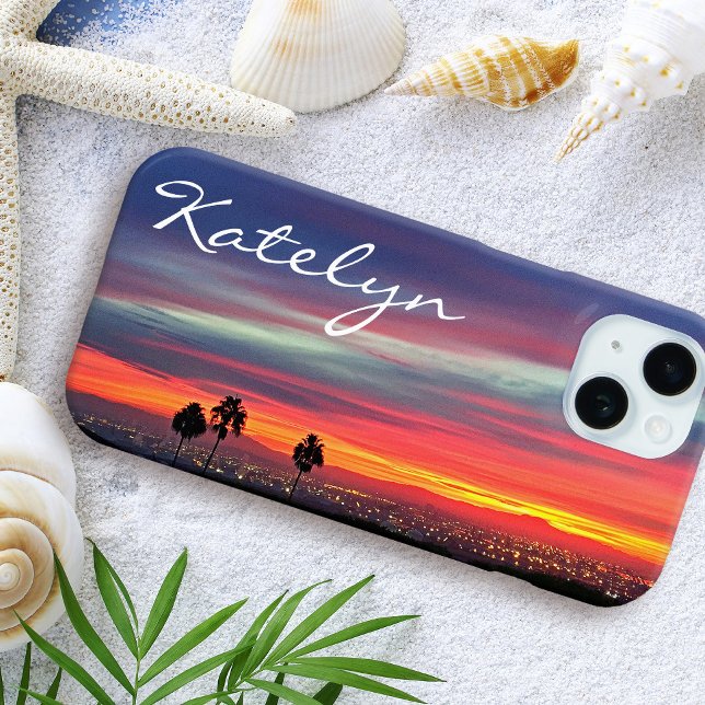 Orange Blue California Sunset Custom Name Script Case-Mate iPhone Case (Creator Uploaded)