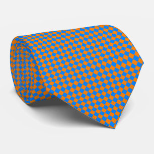Orange Blue Checker Diamond Pattern Tie