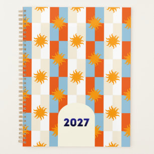 Orange Blue Chequerboard Sunburst 2027 Planner