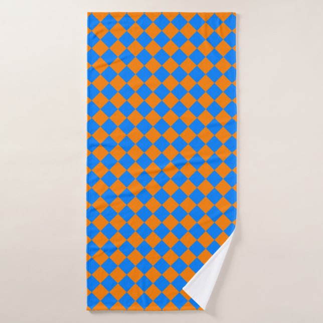 Orange Blue Chequered Diamond Pattern Bath Towel (Bath Towel)
