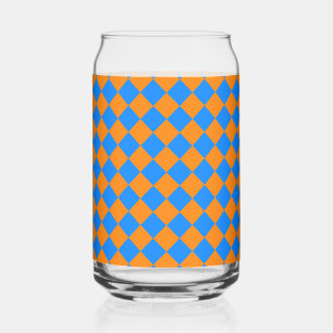 Orange Blue Chequered Diamond Pattern Can Glass