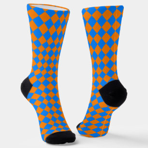 Orange Blue Chequered Diamond Pattern Socks