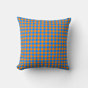 Orange Blue Chequered Diamond Pattern Throw Pillow
