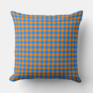 Orange Blue Chequered Diamond Pattern Throw Pillow