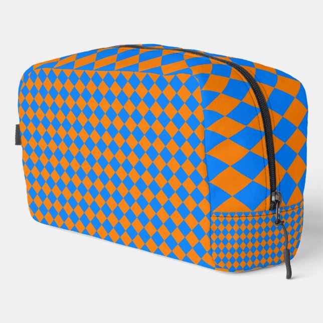 Orange Blue Chequered Diamond Pattern Toiletry Bag (Right Corner)