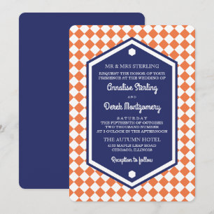 Orange & Blue   Chequered Wedding Invitation
