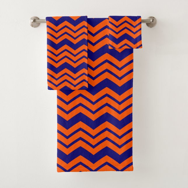 Orange Blue Chevron Zigzag Design  Bath Towel Set (Insitu)