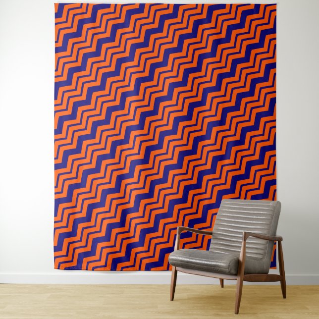 Orange Blue Chevron Zigzag Design  Tapestry (In Situ)
