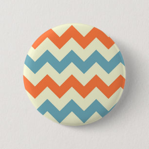 Orange blue chevron zigzag stripes zig zag pattern 2 inch round button
