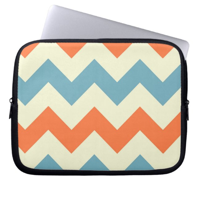 Orange blue chevron zigzag stripes zig zag pattern laptop sleeve (Front)