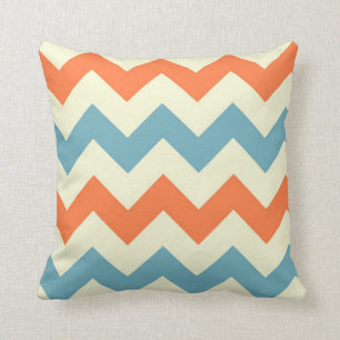 Orange blue chevron zigzag stripes zig zag pattern throw pillow