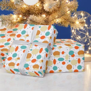 Orange Blue Circles and Lines Mid-century Pattern Wrapping Paper