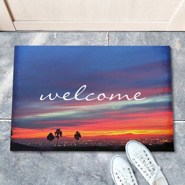 Orange Blue Clouds Sunset Landscape Photo Welcome Doormat (Creator Uploaded)