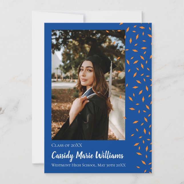 Orange Blue Confetti Graduation Announcement (Front)
