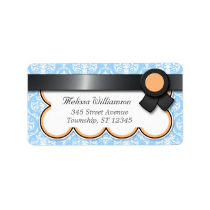 Orange & Blue Damask Personalized Address Labels