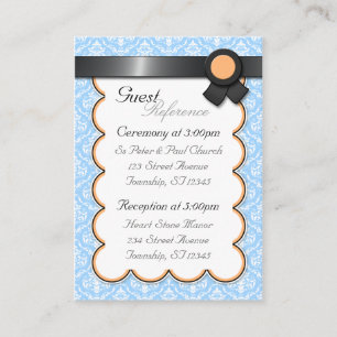 Orange & Blue Damask Wedding Guest Reference Cards