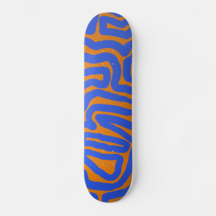 Orange blue fantasy stripes skateboard