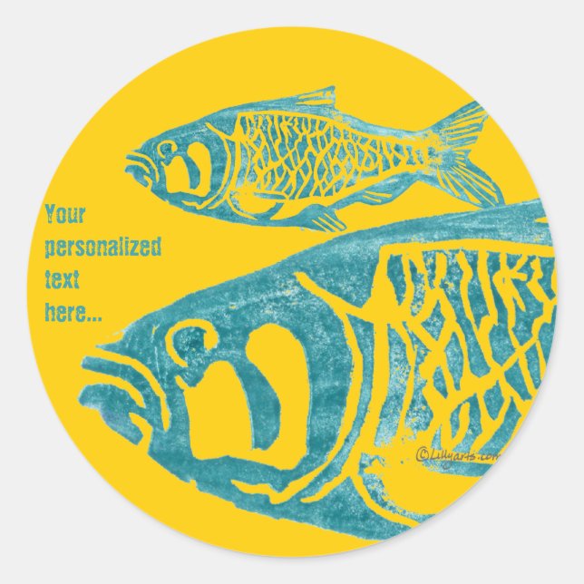 Orange Blue Fishes Personalized Stickers (Front)