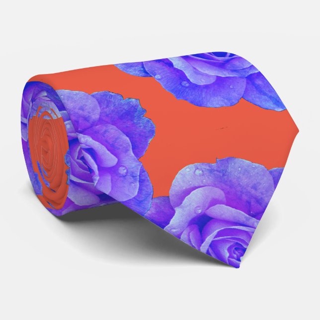 Orange Blue Floral Rose Modern Gift Favor 2026 Tie (Rolled)
