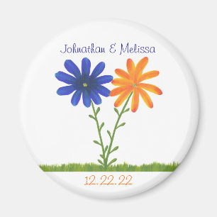 Orange & Blue Flower Save the date wedding magnets