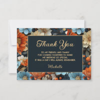 Orange Blue Flowers Black Birthday Thank You