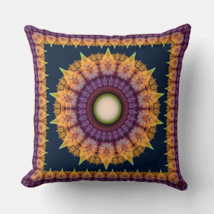 Orange blue fractal framed ornament throw pillow