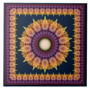 Orange blue fractal framed ornament tile