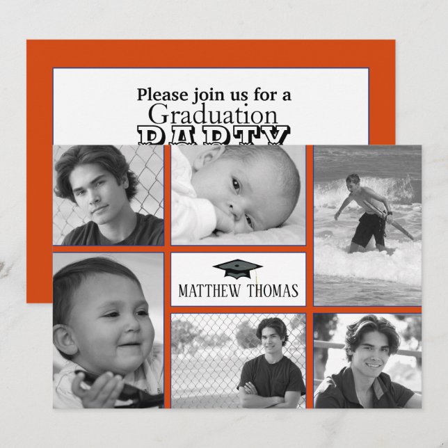 Orange & Blue Grad Invitation, Matte 5" x 7" Invitation (Front/Back)