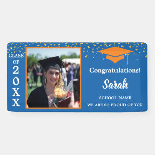 Orange & Blue Graduation Photo Class Of 2025 Banner