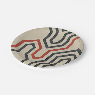 Orange & Blue Graphic Lines Paper Plate