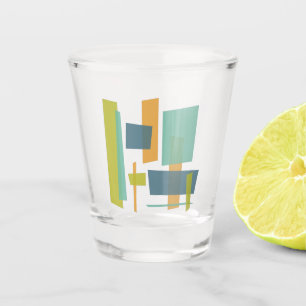 Orange Blue Green Abstract Rectangles Mid Century Shot Glass