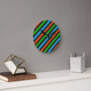 Orange, Blue, Green, Black Glitter Striped STaylor Round Clock